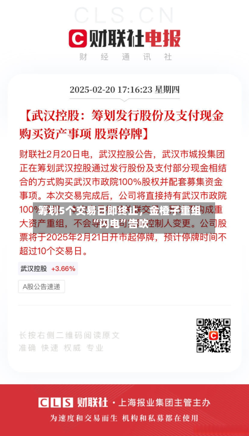 筹划5个交易日即终止，金橙子重组“闪电”告吹